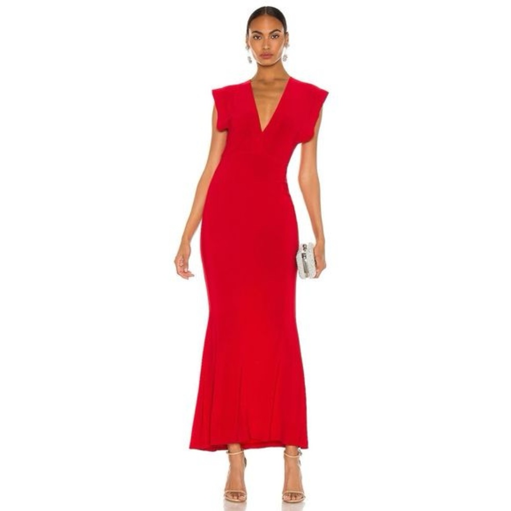 Norma Kamali V Neck Rectangle Gown in Red Maxi S